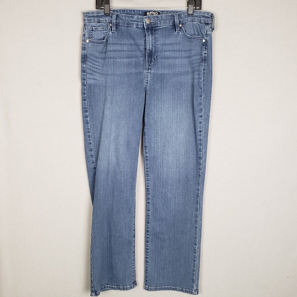 Buffalo David Button Sz 12 Alyssa High Rise Straight‎ Leg Jeans Light Wash Denim